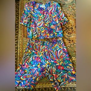 Vintage 80s 90s Norton McNaughton matching paisley floral  shirt and shorts set